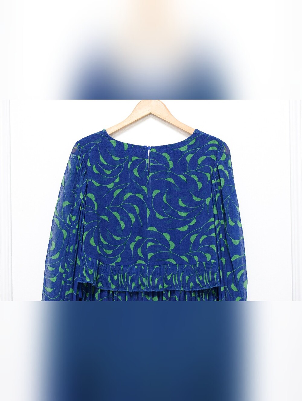 Self Portrait Crescent Chiffon Pleated Cape Dress Blue Green Mini Sz 4 Cocktail - Picture 11 of 15